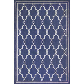 Blue Spanish Tile Garden Patio Rug - Weatherproof, Mould & Mildew Resistant Indoor Outdoor Mat - Rectangular 120 x 170cm