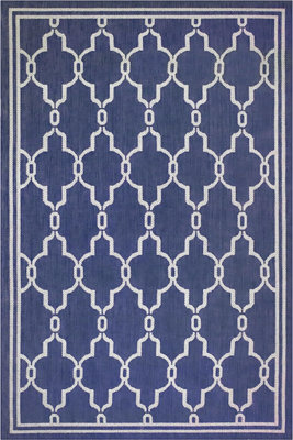 Blue Spanish Tile Garden Patio Rug - Weatherproof, Mould & Mildew Resistant Indoor Outdoor Mat - Rectangular 60 x 120cm