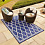 Blue Spanish Tile Garden Patio Rug - Weatherproof, Mould & Mildew Resistant Indoor Outdoor Mat - Rectangular 80 x 150cm