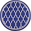 Blue Spanish Tile Garden Patio Rug - Weatherproof, Mould & Mildew Resistant Indoor Outdoor Mat - Round 160cm Diameter