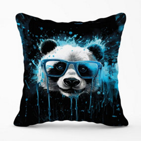 Blue Splashart Panda Face Outdoor Cushion 45cm x 45cm
