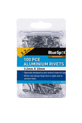 Blue Spot Tools - 100 Pce 3.2mm X 10mm Aluminium Rivets