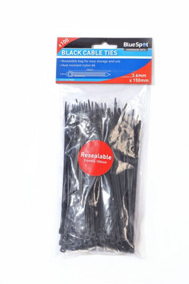 Blue Spot Tools - 100 Pce 3.6mm X 150mm Black Cable Ties