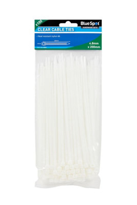 Blue Spot Tools - 100 Pce 4.8mm X 200mm White Cable Ties