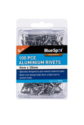 Blue Spot Tools - 100 Pce 4mm X 10mm Aluminium Rivets