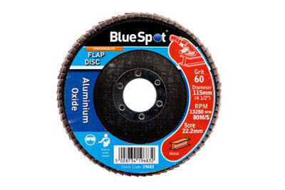 Blue Spot Tools - 115mm (4.5") 60 Grit Aluminium Oxide Flap Disc (Header Card)