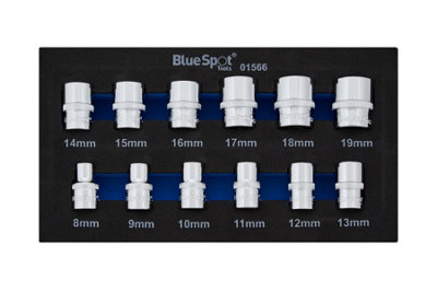 Blue Spot Tools - 12 PCE 3/8" Metric Shallow Sockets (8-19mm) (EVA Foam)