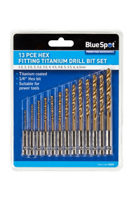 Blue Spot Tools 13 Pce Hex Fitting Titanium Drill Bit Set DIY