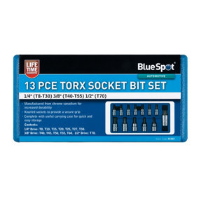 Blue Spot Tools - 13PCE Torx Socket Bit Set (T8-T60)