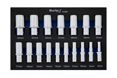 Blue Spot Tools - 17 PCE 3/8" Metric Deep Sockets (8-24mm) (EVA Foam)