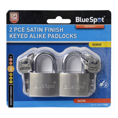 Blue Spot Tools - 2 Pce 40mm Satin Finish Keyed Alike Padlocks