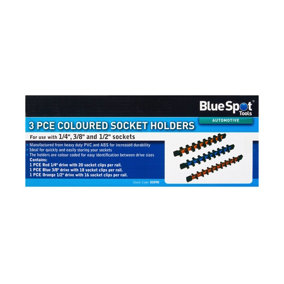 Blue Spot Tools - 3 PCE Coloured Socket Holders (54 Clips) (1/4"-3/8"-1/2")