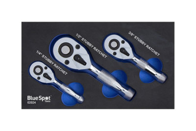 Blue Spot Tools - 3 PCE Stubby Ratchet Set In EVA Foam (1/4", 3/8", 1/2")