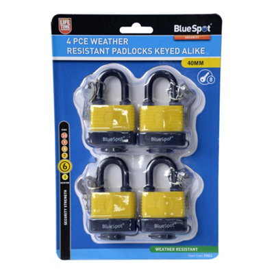 Blue Spot Tools 4 Pce 40mm Weather Resistant Padlocks Keyed Alike DIY at B&Q