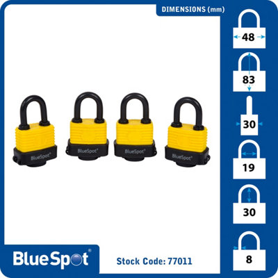 Blue Spot Tools - 4 Pce 40mm Weather Resistant Padlocks Keyed Alike