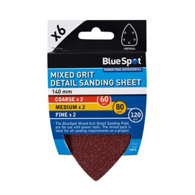 Blue Spot Tools - 6 Pack 140mm Mixed Grit Detail Sanding Sheets