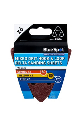 Blue Spot Tools - 6 Pack 93mm Mixed Grit Delta Sanding Sheets