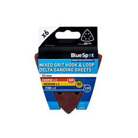 Blue Spot Tools - 6 Pack 93mm Mixed Grit Delta Sanding Sheets