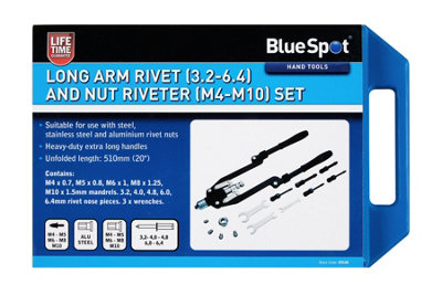 Blue Spot Tools - Long Arm Rivet (3.2-6.4) and Nut Riveter (M4-M10) Set