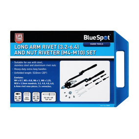 Blue Spot Tools - Long Arm Rivet (3.2-6.4) and Nut Riveter (M4-M10) Set