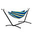 Blue Striped Double Hammock with Folding Stand