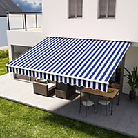 Blue Stripes Garden Sun Shade Outdoor Retractable Awning Manual Shelter Canopy 2.5 m x 2 m