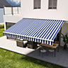 Blue Stripes Garden Sun Shade Outdoor Retractable Awning Manual Shelter Canopy 2.5 m x 2 m