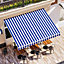 Blue Stripes Garden Sun Shade Outdoor Retractable Awning Manual Shelter Canopy 3.5 m x 3 m