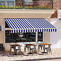 Blue Stripes Garden Sun Shade Outdoor Retractable Awning Manual Shelter Canopy 3 m x 2.5 m