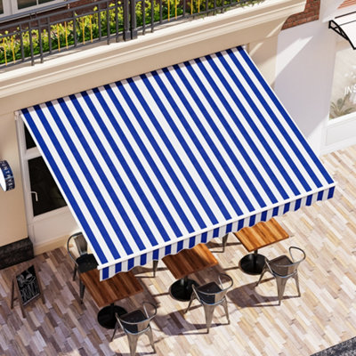 Blue Stripes Garden Sun Shade Outdoor Retractable Awning Manual Shelter Canopy 4 m x 3 m