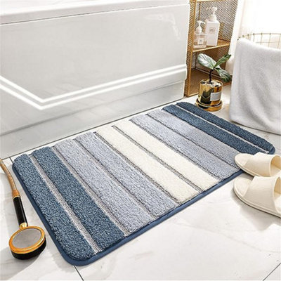Blue Stripes Slip Resistant Bathroom Mat Floor Mat 80cm L x 50cm W