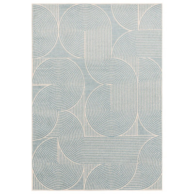 Blue Swirl Abstract Geometric Modern Funky Easy to Clean Rug for Living ...