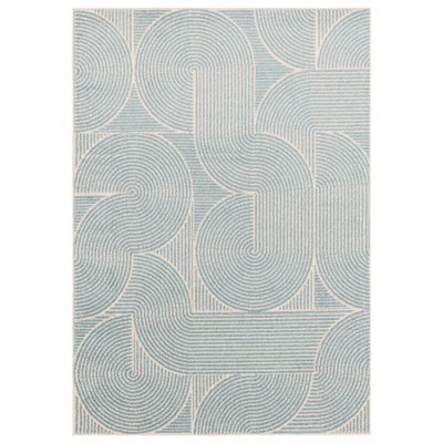 Blue Swirl Abstract Geometric Modern Funky Easy to Clean Rug for Living ...