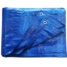 Blue Tarpaulin - (L)3m x (W)2m - Heavy Duty Waterproof  - Metal Fixing Eyelets & Rope Reinforced Hems