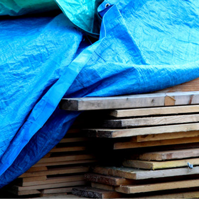 Blue Tarpaulin - (L)3m x (W)2m - Heavy Duty Waterproof  - Metal Fixing Eyelets & Rope Reinforced Hems - 3