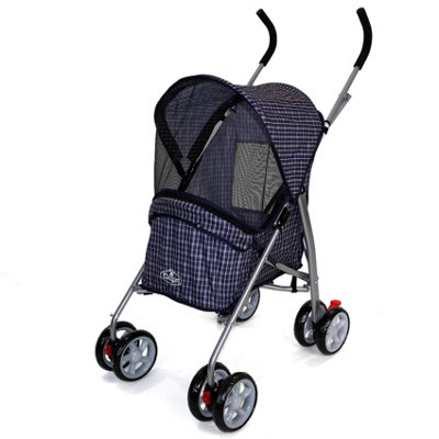 Blue Tartan Folding Pushchair Pet Stroller