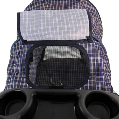 Blue Tartan Folding Pushchair Pet Stroller - 3