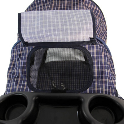 Blue Tartan Folding Pushchair Pet Stroller