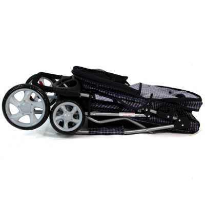 Blue Tartan Folding Pushchair Pet Stroller - 5