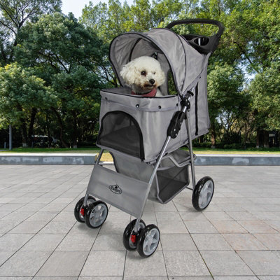 Blue Tartan Folding Pushchair Pet Stroller - 8