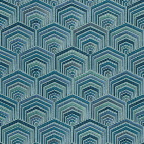 Blue Teal Art Deco Wallpaper Design Retro Paste The Wall Textured Vinyl