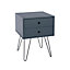 Blue Telford, 2 drawer bedside cabinet with hair pin metal legs