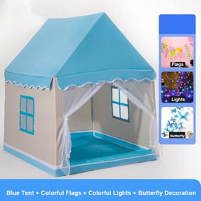 Blue Tent with Decorative New Playhouse Boys Girls Portable Folding Toy Castle Tent