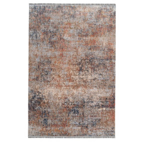 Blue Terracotta Distressed Abstract Soft Fringed Rug 120x170cm