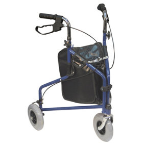 Blue Three Wheeled Steel Walker - Puncture Proof Tyres - 115kg Weight Limit