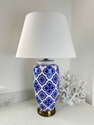 Blue Tile Ceramic Table Lamp with Plain Shade