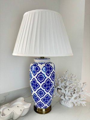 Blue Tile Ceramic Table Lamp with Pleated Shade