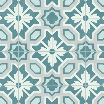 Blue Tile Effect Anti-Slip Vinyl Flooring For LivingRoom, Kitchen,2.8mm Thick Cushion Backed Vinyl Sheet-6m(19'8") X 2m(6'6")-12m² Price Comparisons | Compare The Build