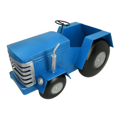 Blue Tractor Planter Flower Pot Garden Metal Ornament Farm Home House