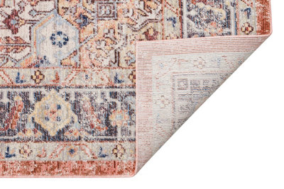 Blue Traditional Bordered Floral Easy to clean Rug for Dining Room Bed Room and Living Room-120cm X 170cm